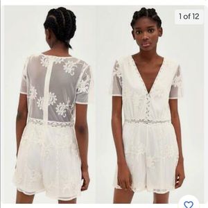 Womens Zara Beige Lace Romper